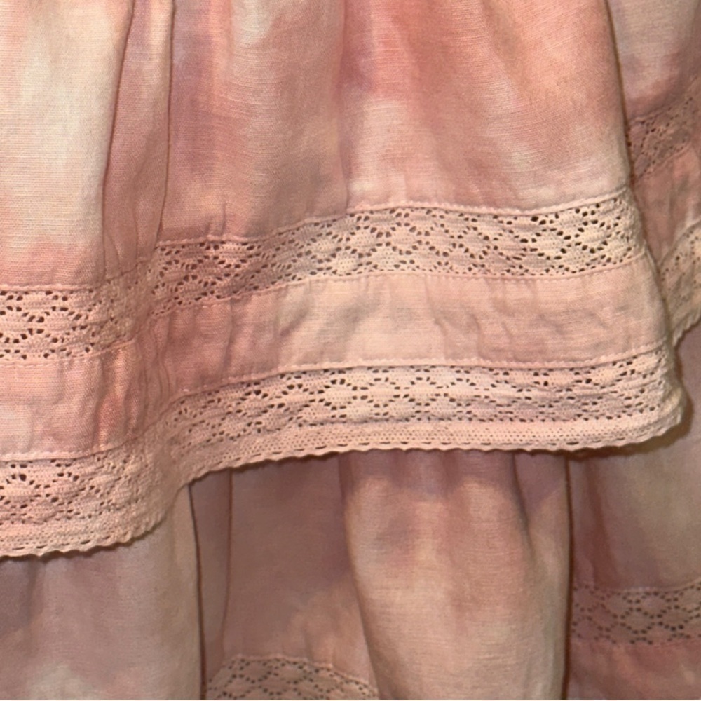 Chelsea & Violet Linen Pink Tie Dye Lace Tiered Mini Skirt Large - Picture 6 of 7